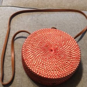 100% Rattan coral crossbody bag
